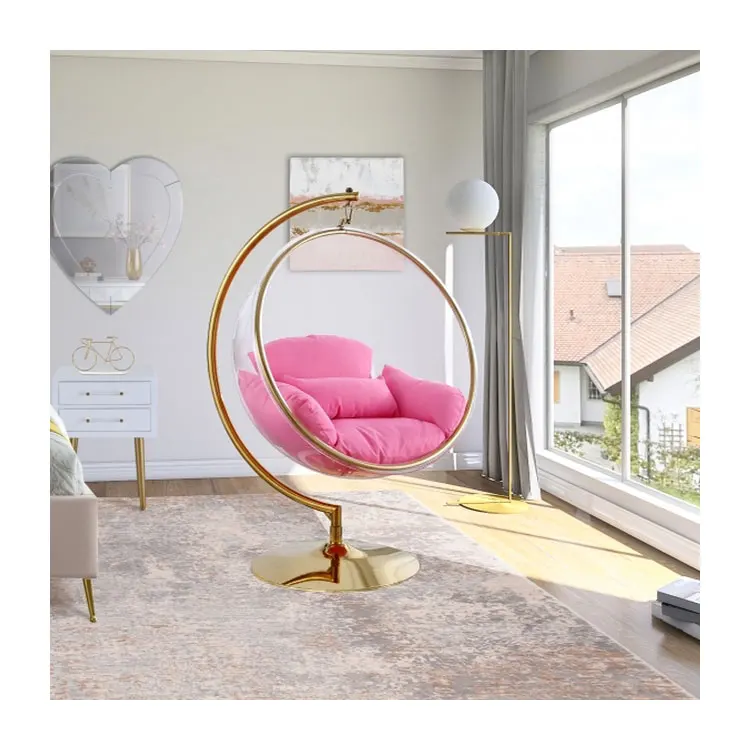 2022 hot selling  bubble chair with stand  transparent living room chair gold egg chair on stand patio swings indoor swing