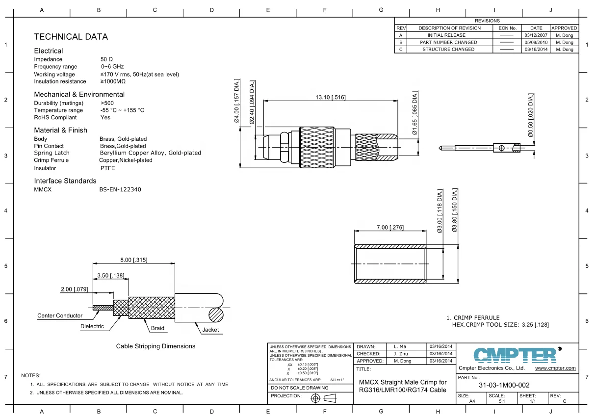 MMCX Male Crimp RG316 LMR100 RG188 RG174 Cable mmcx crimp plug rg174 rg188 rg316