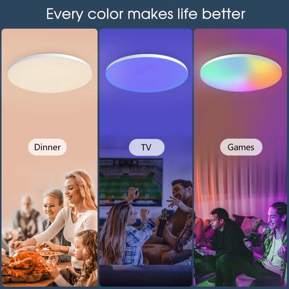 Modern RGB CCT Color Smart LED Ceiling Light 300mm White i-Link & BT App Remote Control Dimmable for Room Use