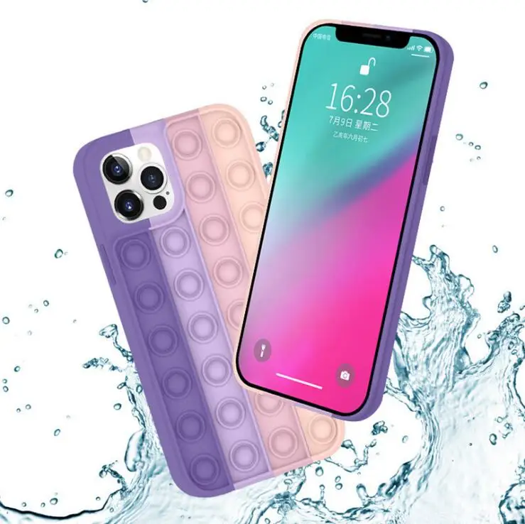 Factory custom Reliver stress silicone poping fidget toys bubble protective cell phone case for iphone