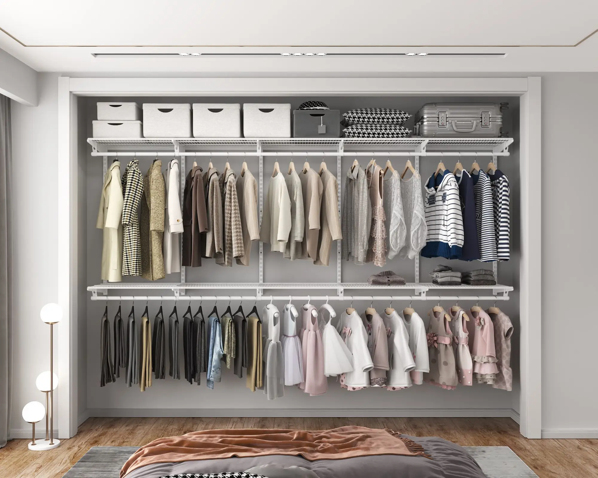 Manufacturer Floor Hook Wall Mounted Type Bedroom Clothing Organizer DIY 3.0m Metal Closet Shelving Kit