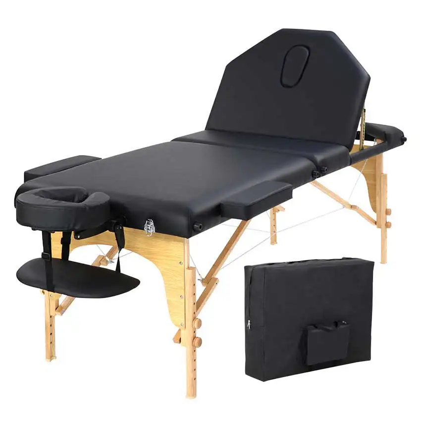 WMT-605 Factory Custom 3 Section Adjust Height Folding Wide Portable Spa Table Tattoo Bed Massage Table with Backrest