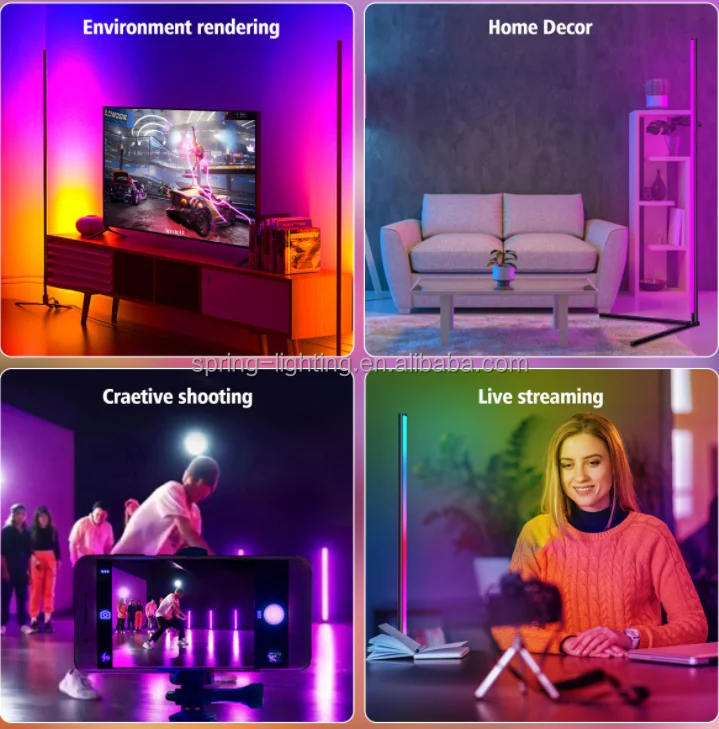 Indoor Home Decor Smart Corner Standing Lamp Modern Stand Floor Light LED RGB Floor Lamps