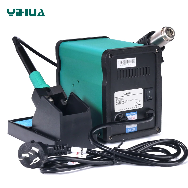 YIHUA 8786D SMD rework Soldering Station 740W 2 in 1 Digital Display Hot Air Gun Solder Iron
