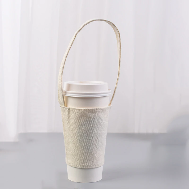 Custom Handmade Cup Sleeve Holder Canvas Insulation Bottle Portable Diagonal Rope Case Beverage Bag Cup Holder New