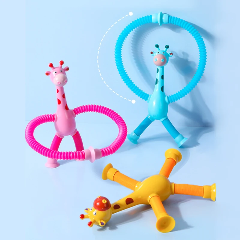 Interactive Creativity Anti-stress Led Kids Fidget Toys Autism Sensory Suction Cup pop Tube Giraffe Toys