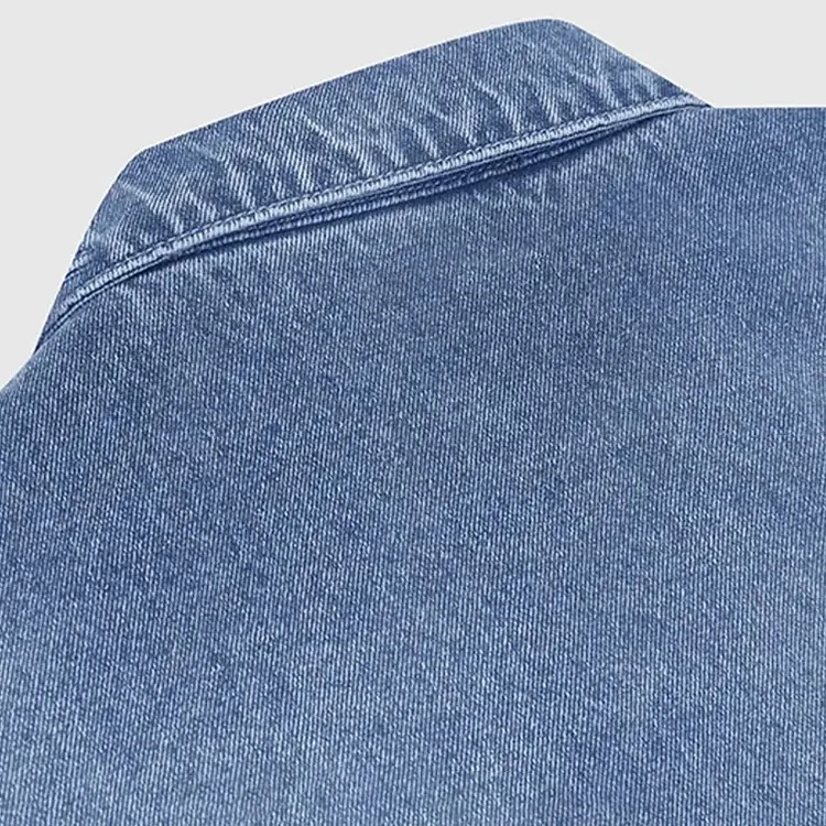 Custom Drop Shoulder Chest Pocket Short Sleeve Button Up Camp Collar 100% Cotton Washed Cropped Jean Denim Shirt For Men