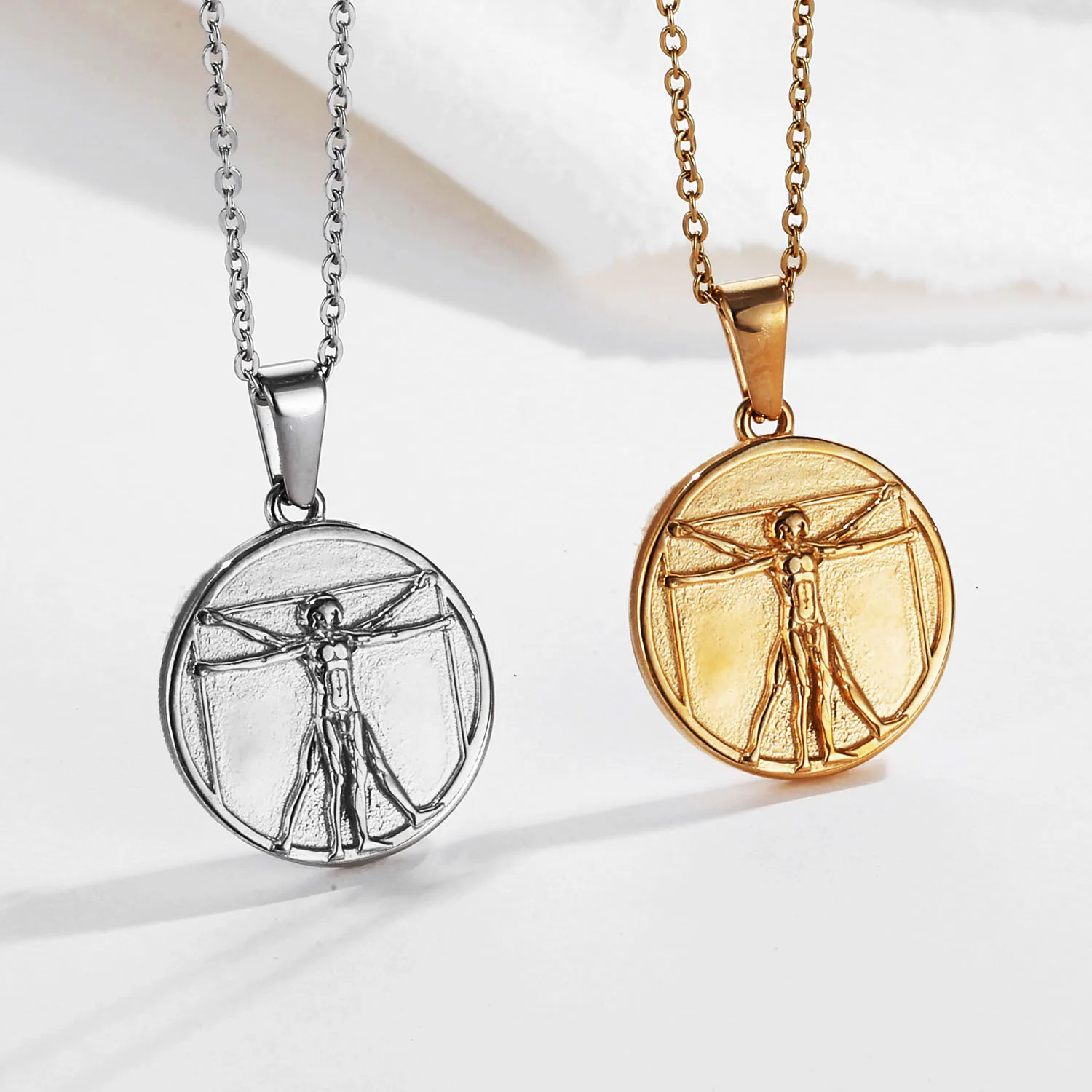 Gold Divinci Vitruvian Man Pendant Italy Coin Ancient Necklace Custom Handcrafted Da Vinci Vitruvii Mythology Jewelry For Men