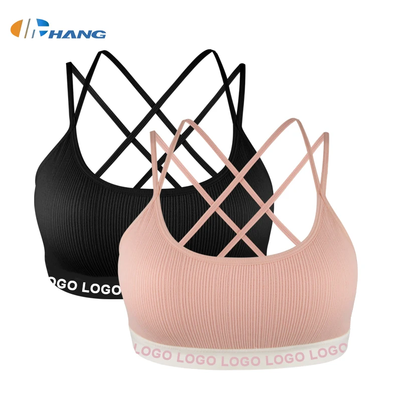 Newest Wholesale Custom Logo Strappy Sexy Seamless Ladies Crop Top Yoga Bra with Pads