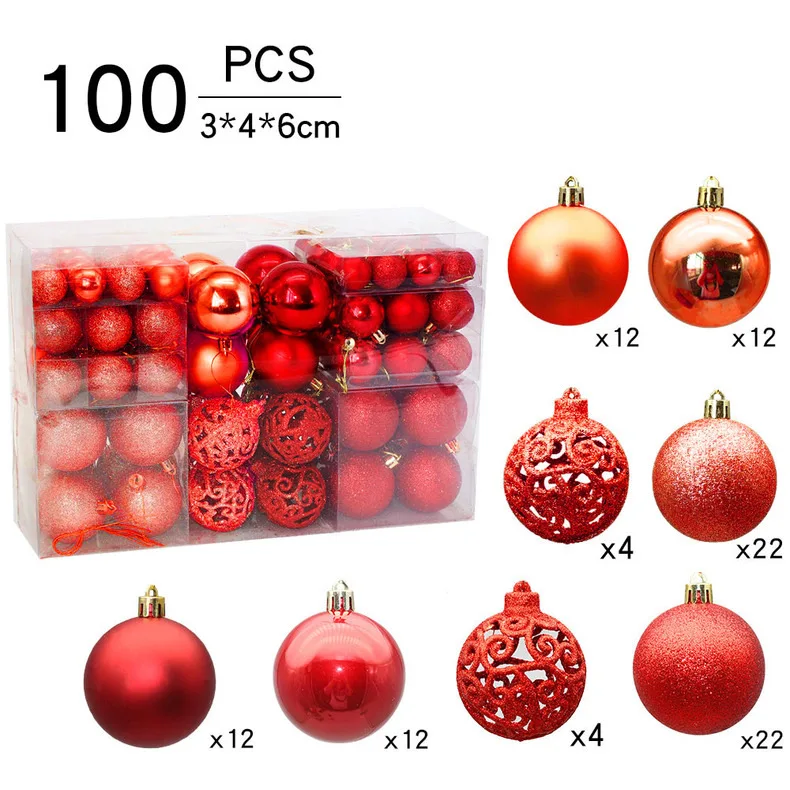 Classic Christmas ball  set 100PCS Hollow Matte Plastic Ball Christmas tree hanging Ornaments Set