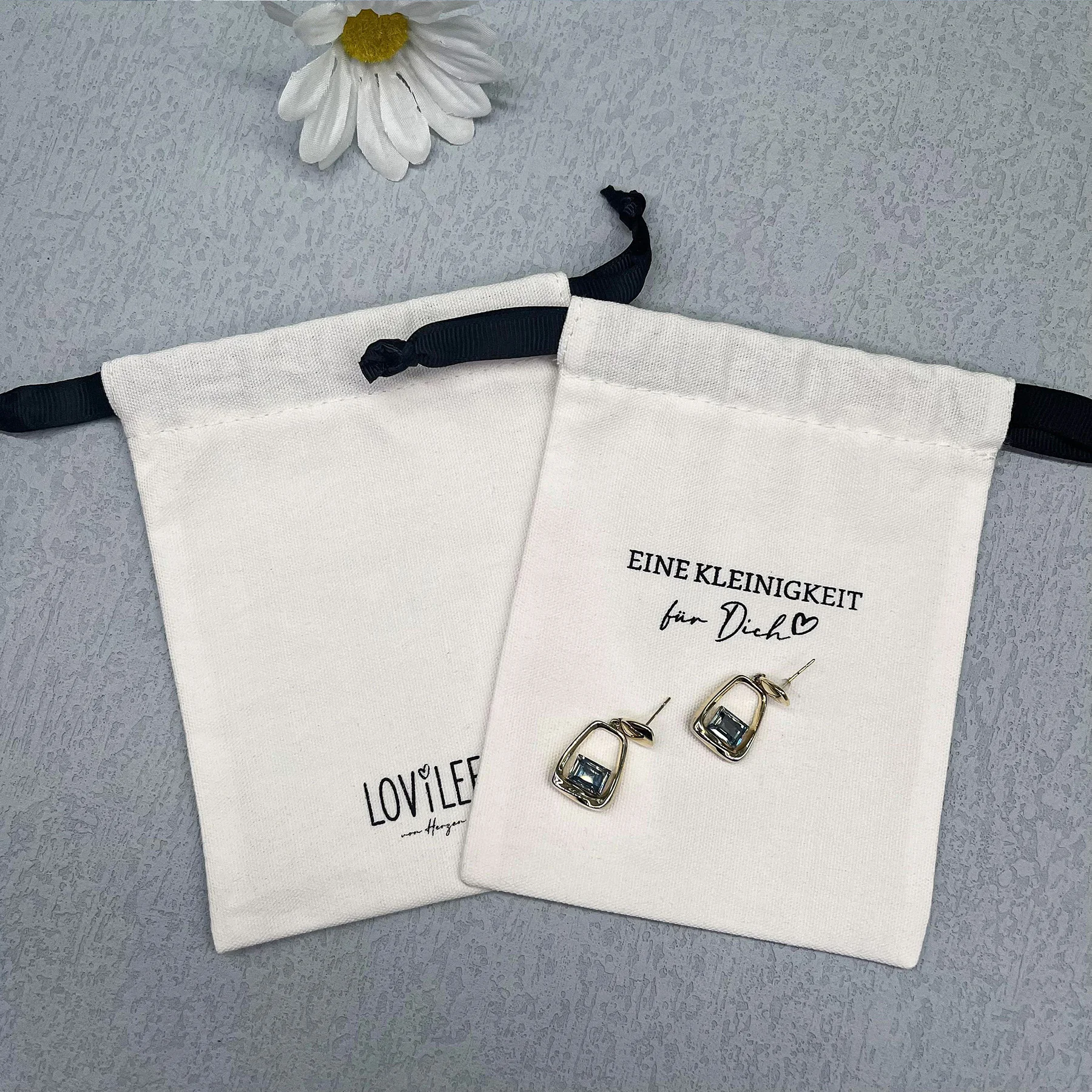 Custom Logo Printed Thick Cotton Canvas Drawstring Jewelry Pouch  with Grosgrain Gift Dust Cotton Drawstring Pouch For jewelry