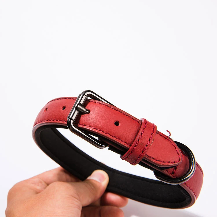 Luxury Double layer Leather Handmade Pet Collars Comfort Padded Waterproof Dog Collar with vegetable tanned