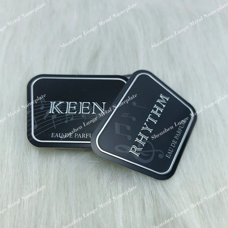 Custom Brushed Embossed Self-Adhesive Metal Logo Stickers Aluminum Perfume Bottle Tags with Printed Labels Embossed Logo Plates