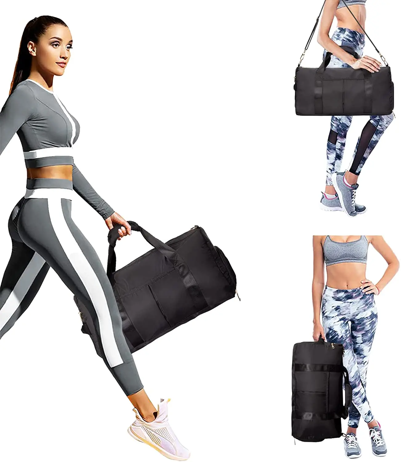 Gym Duffle Bag Dry Wet Separated Sport Duffle Bag Training Handbag Yoga bag with Extra Drawstring Backpack n Lightweight