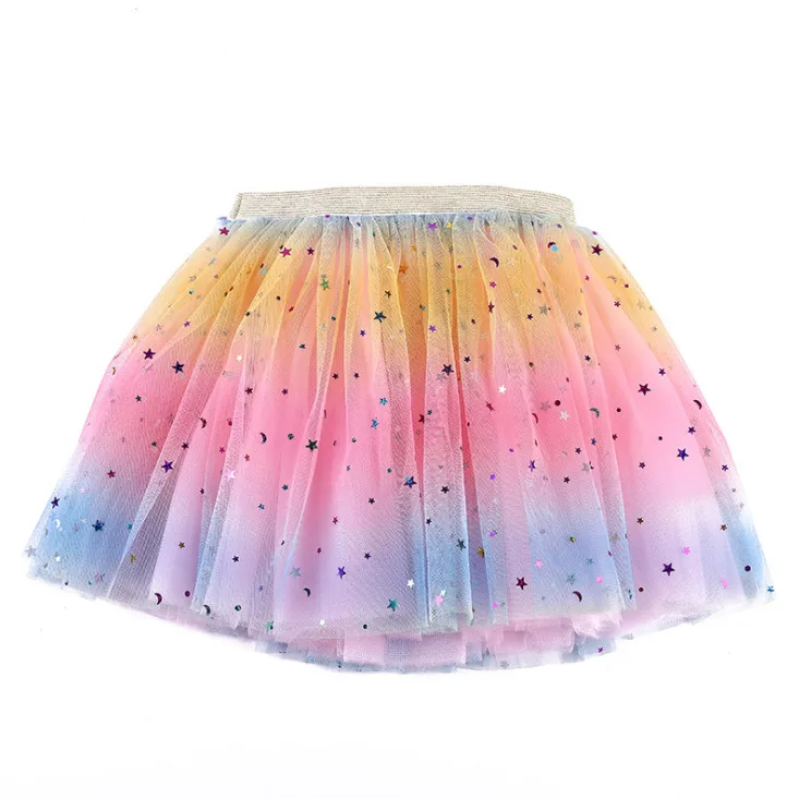 kid girls tutu dress five-pointed star rainbow skirt