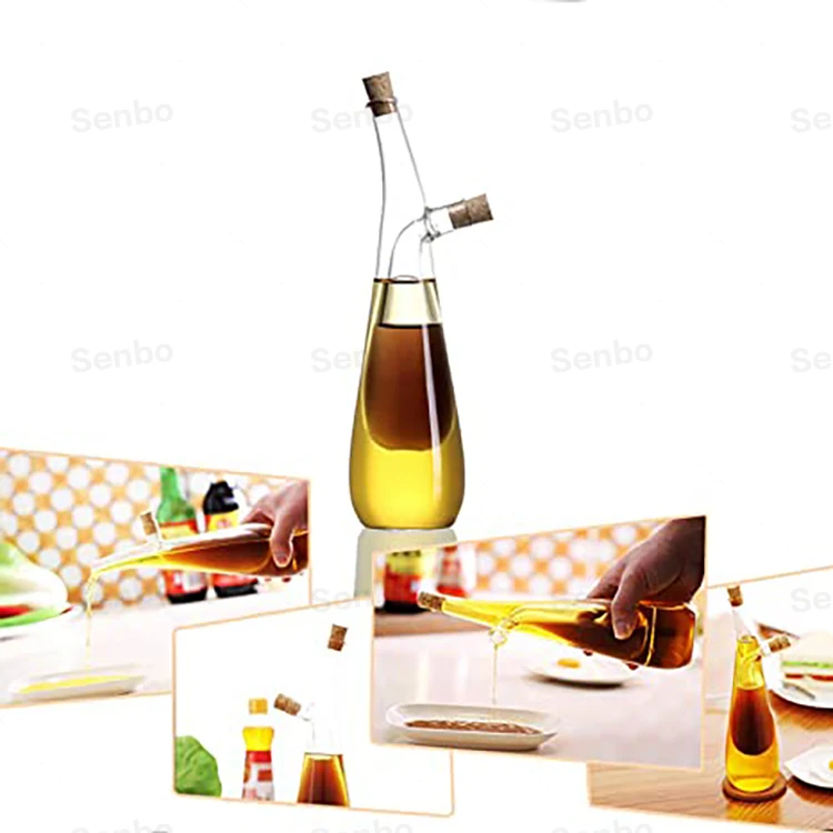 Kitchenware Oil and Vinegar Dispenser Set 2 In 1 Double Layer Glass Olive Oil Bottle with Cork Stoppers for Cooking