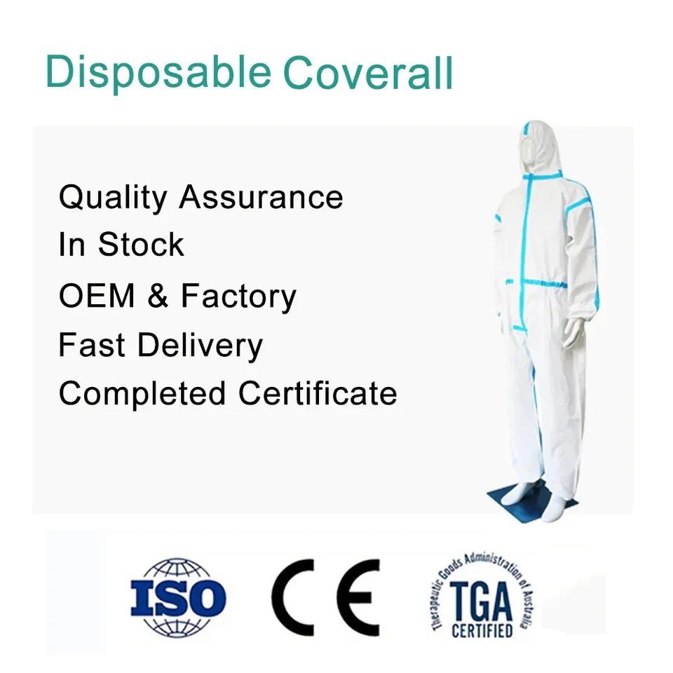 65Gms Ppekit Disposable Medical Microporous Ppe Coverall Protective Type 5/6 Waterproof Coverall with Seam Tape
