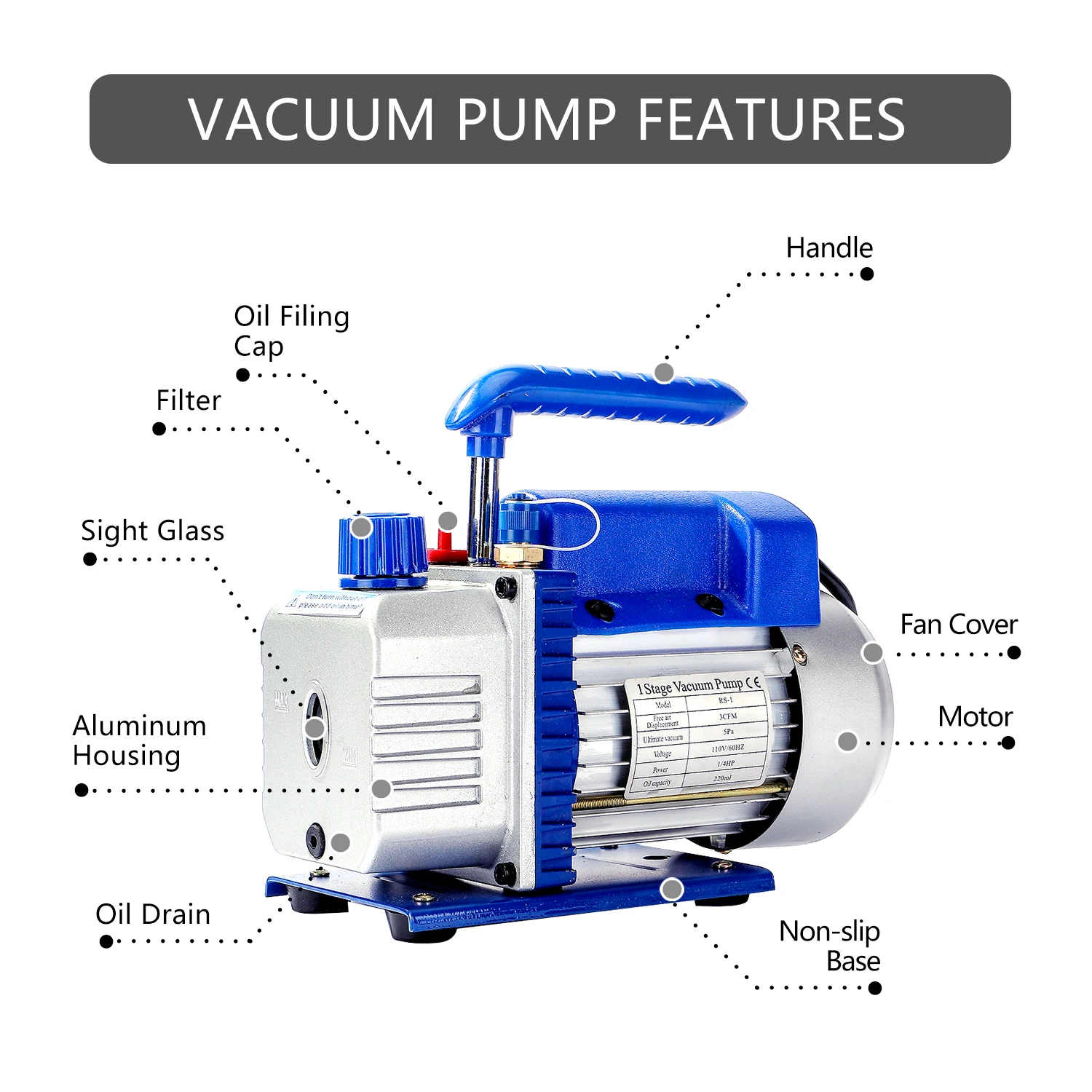P PBAUTOS 3CFM Air Condition Repairing Set 3CFM Vacuum Pump And 4ways Manifold Gauge Vacuum Pump Set
