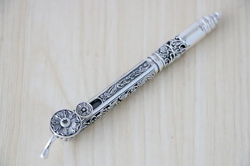 S925 silver Tang grass flower pattern ball water pen automatic retractable stationery signature office business