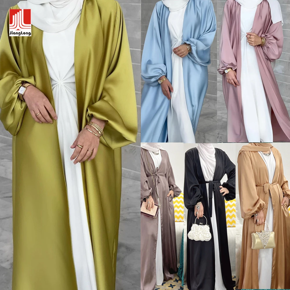 Wholesale Dubai Tutkish Afghan Jibab Arab Kaftan Long Satin Chiffon Islamic Modes Abaya Dresses Traditional Muslim Clothing