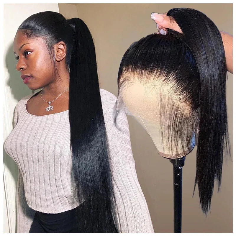 Wigs 360 Lace Frontal Wig All Around 360 Lace Wig Peruvian 100% Human Natural Swiss Silk Base Bone Straight Grade 12A Long Brown