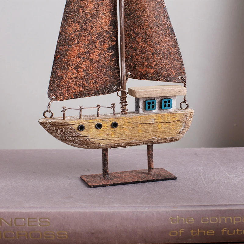 YBOX handmade wooden yellow boat with iron vintage home decoration boat