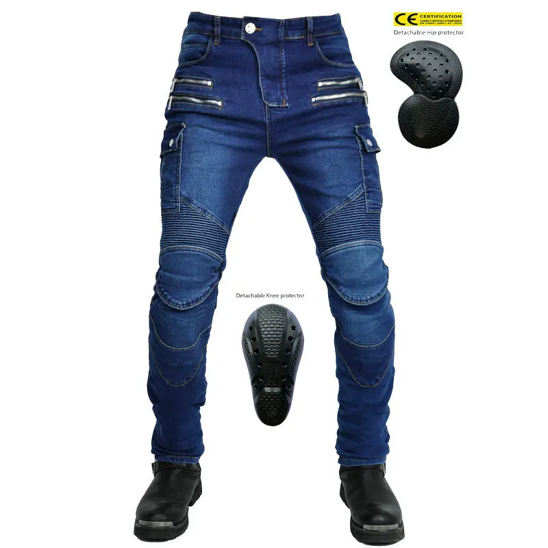 New Vintage Green Biker Workwear Multi-Pocket Fall-Proof Motorcycle Riding Pants for Men