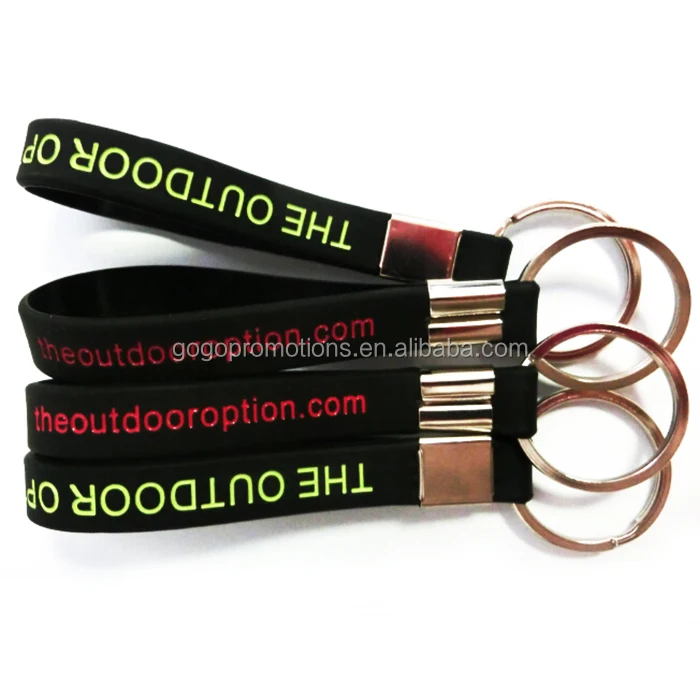 OEM Personalised custom debossed logo Promotion keychain Cheap Rubber wristband silicone bracelet keychain