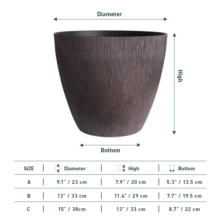 Rustic wood finish large plastic garden pots and containers for plants flower
