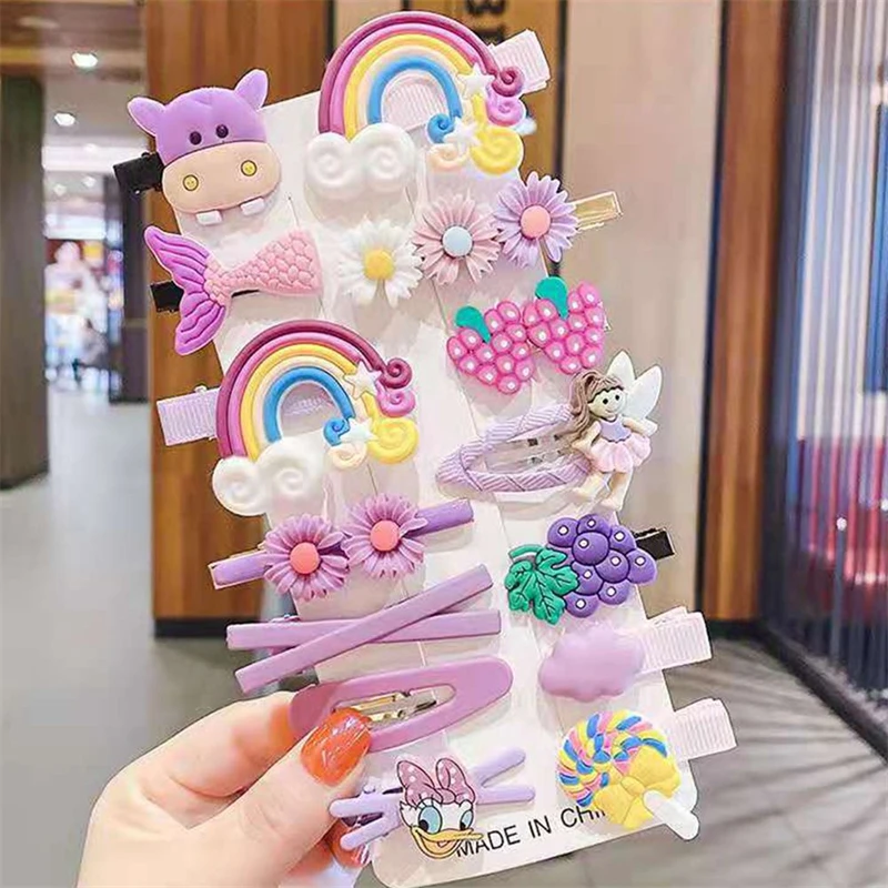 14pcs/card Baby Hairclip Set Cartoon Baby Accessories Children Headband Kids Accessories Princess Sweet Baby Girl Bow Hairpin