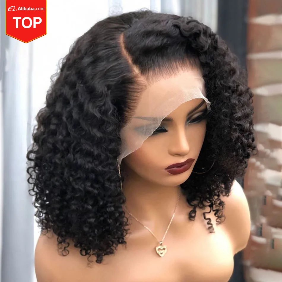 Brazilian Hair Lace Front Wig,Virgin Remy 100% Real Human Hair Wig,Short Water Wave Bob Wig Brazilian Natural Wave