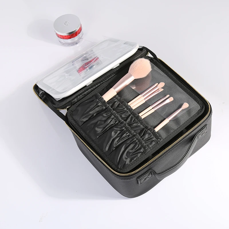 Custom Leather Makeup Organizer Make up Bag Large Cases Cosmetic Case Makeup Bag Professional Bag Case with LED Light Mirror