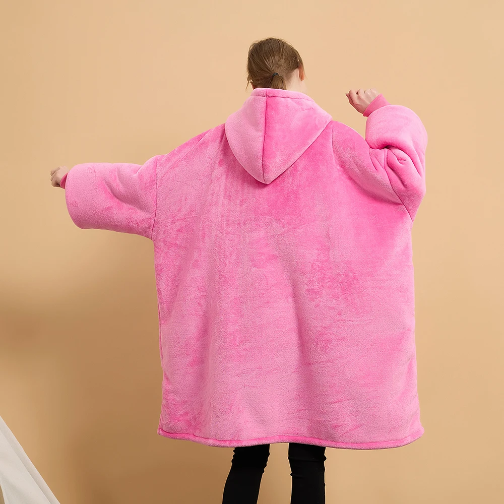 Cheap Eco-Friendly Oversized Warm Winter Woven Sherpa Fleece Hoodie Blanket Sweatshirt