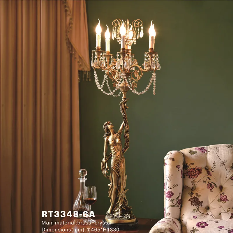 European Castle Church Bedroom Living Room Bedside Handmade Antique Bronze Angle Candlestick LED Table Lamp