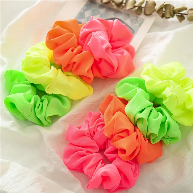Hot sale chiffon scrunchies fluorescent color scrunchies hair ties holder for women accessories