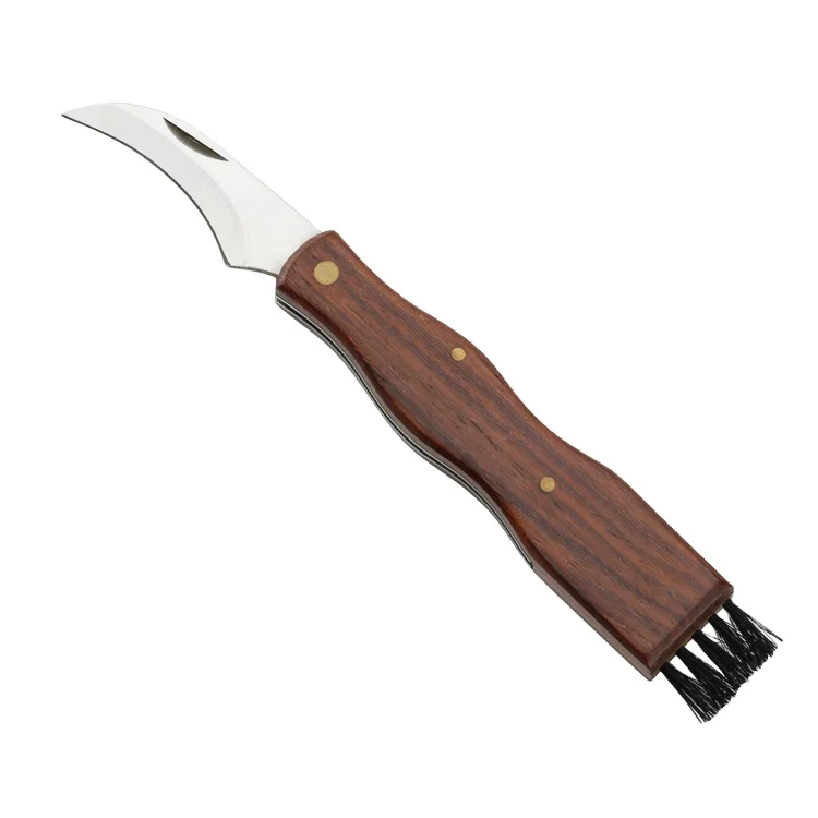 High quality wood handle sharp Fungus Truffles Knife camping folding  knife mushroom knife with brush