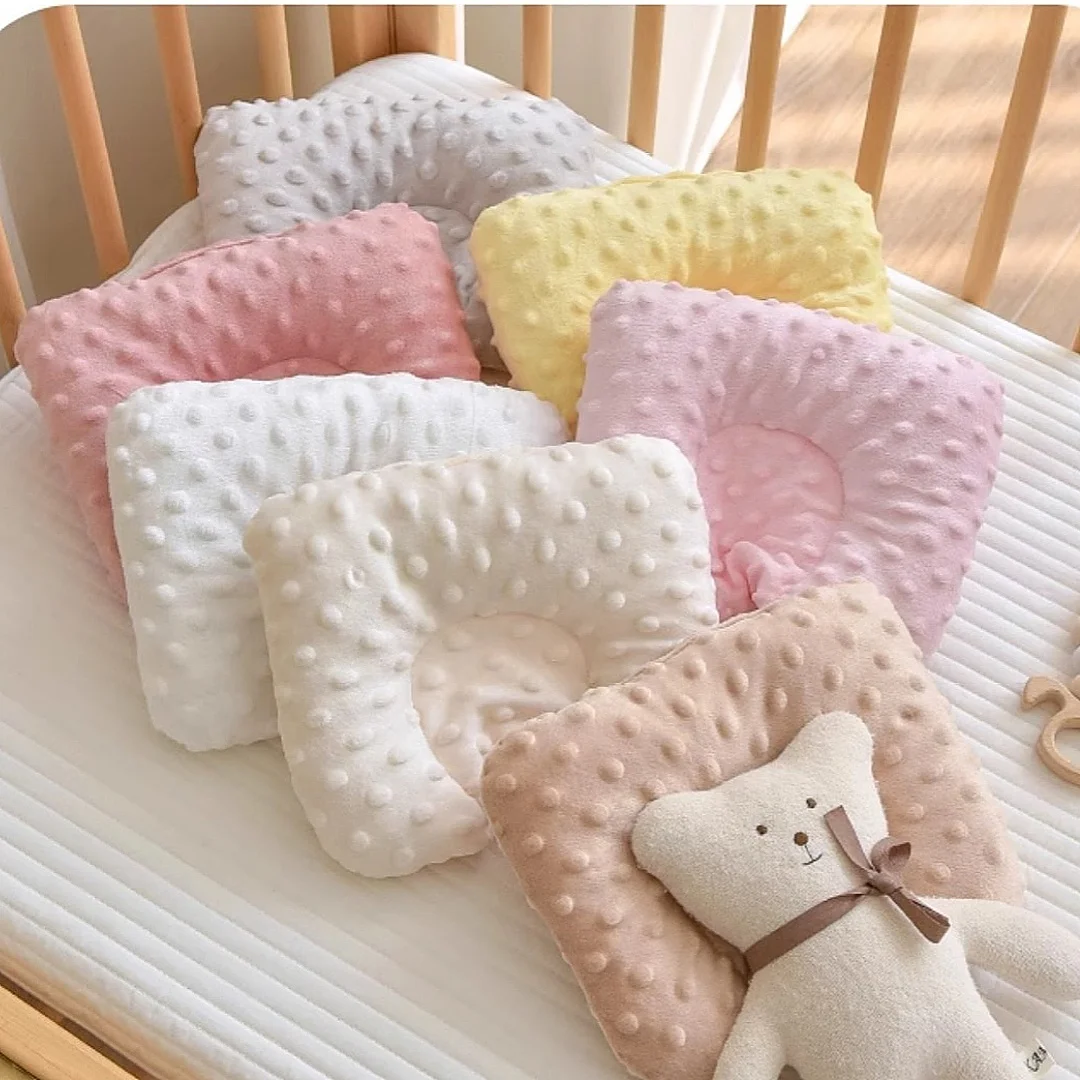 Baby Pillow for Sleeping Soothing Raised Dots Velvet Fabric Solid Color-G Soft Flat Thin Toddler Pillow