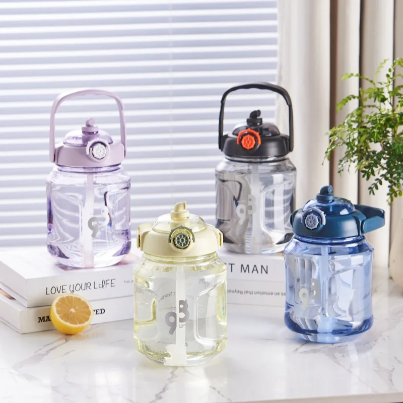 Bottle For Kids 1.2l Sports Gym Jug Bottle With Cartoon Stickers Motivational Water Bottle For Kids With Straw Straps