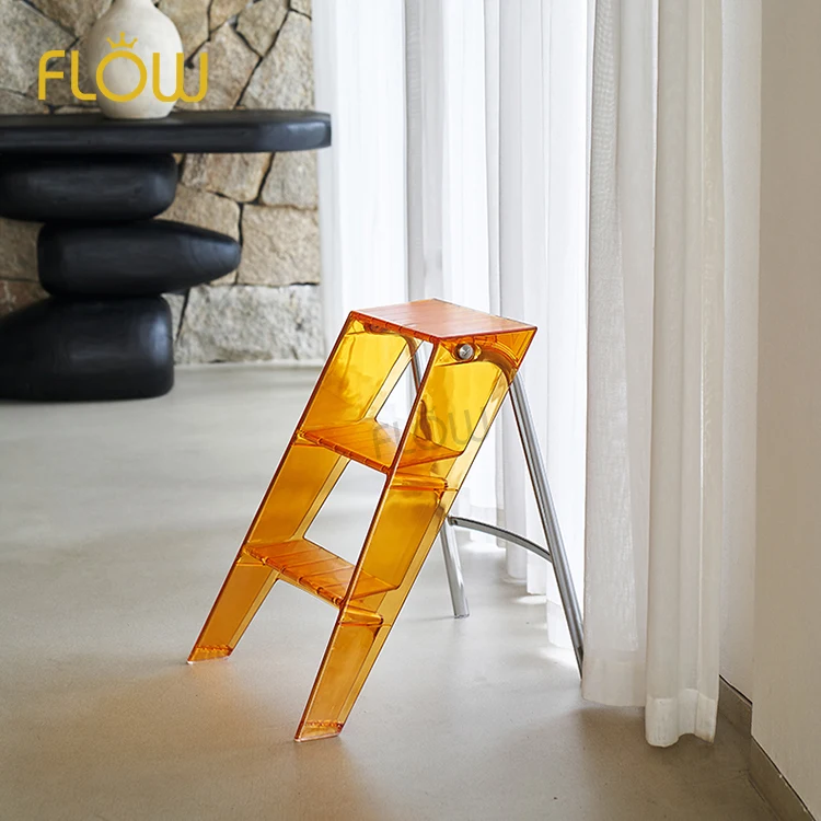 Nordic household multi-functional three-step ladder thickened anti-slip herringbone ladder acrylic transparent folding ladder