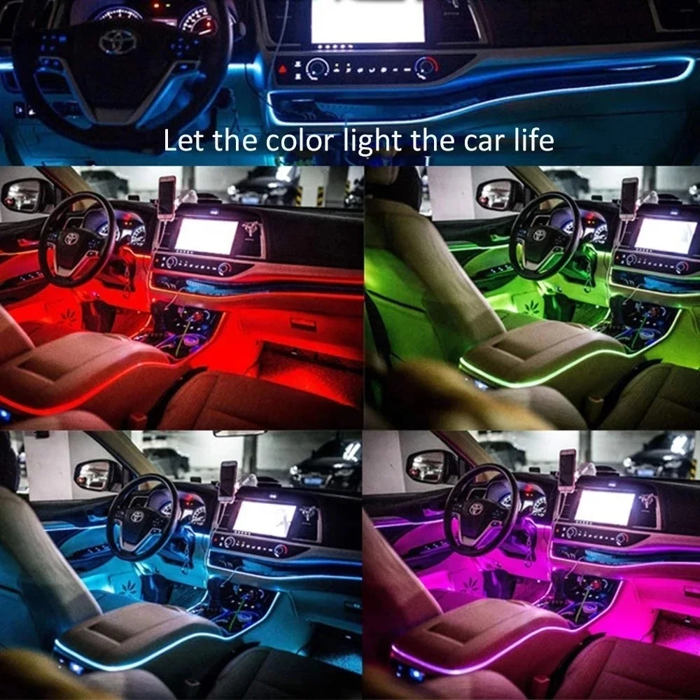 Car accessories Interior Atmosphere Lamp LED Neon Decorative EL Wire Ambient USB DIY cold light line strip Tube auto lighting