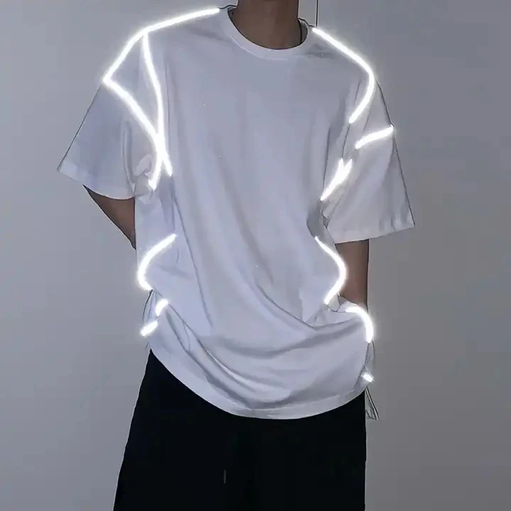Cotton Tshirts Reflective Glow In The Dark Oversized Tshirt Tee shirt custom reflective stripe oversized t shirt