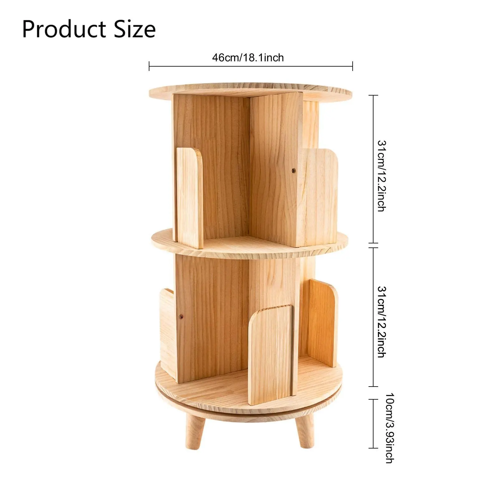 Rotating Bookshelf with Legs Stackable Bookshelf Standing Bookcase Storage Shelf Wooden Bookshelves