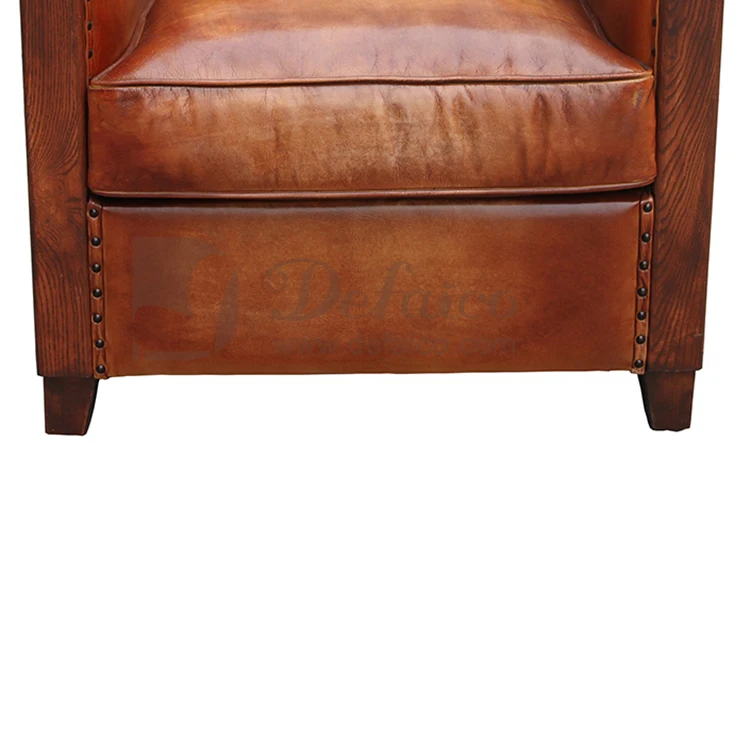 Retro Lounge Cube Single Club Armchair Brown Grain Leather Chair Living Room