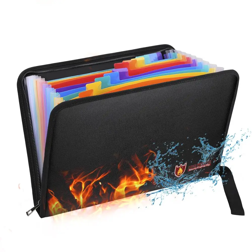 High Quality A4 Fireproof Document Folder Office school Use Color Expanding Zipper Filing Folder