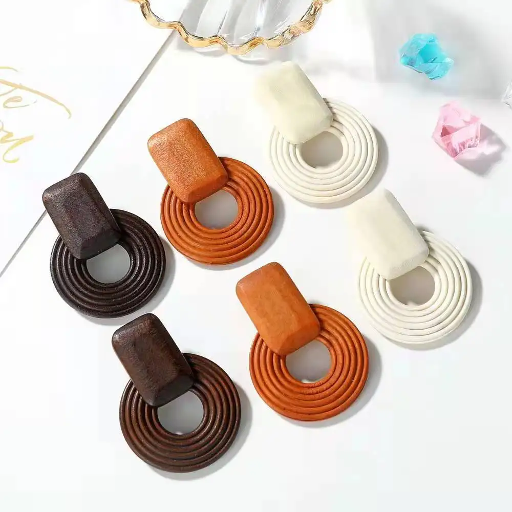 YWLY Wholesale Large Hollow Round Wooden Earrings African Drop Wooden Earrings For Women