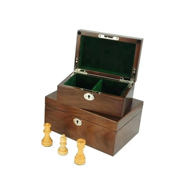 dark brown lacquer finish wooden chess packaging box