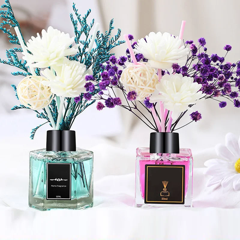 Home Decor Fragrance Dried Flower Air freshener 50ml Essential Oil Romantic Flower Reed Diffuser