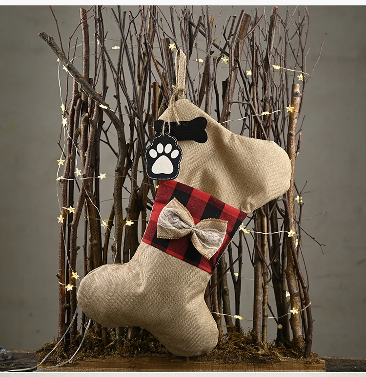 
Christmas Hanging Stockings Gift Candy Bag Sock Dog Cat Christmas Stockings for Fireplace Christmas Tree Decoration 