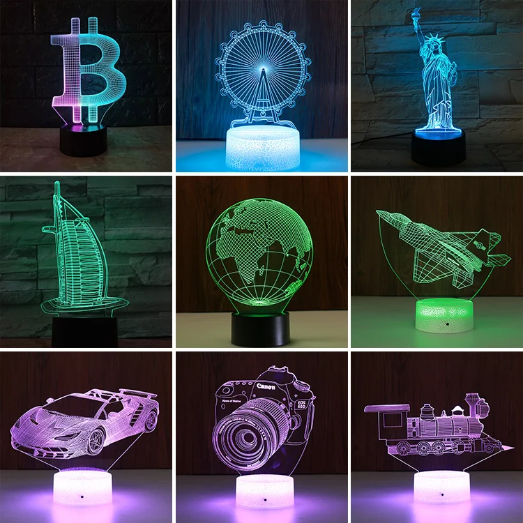 RGB LED Lamp Bases for 3D Led Night Light Acrylic Black 3D LED Lamp Night Light Touch Base with USB Cable and Remote Control
