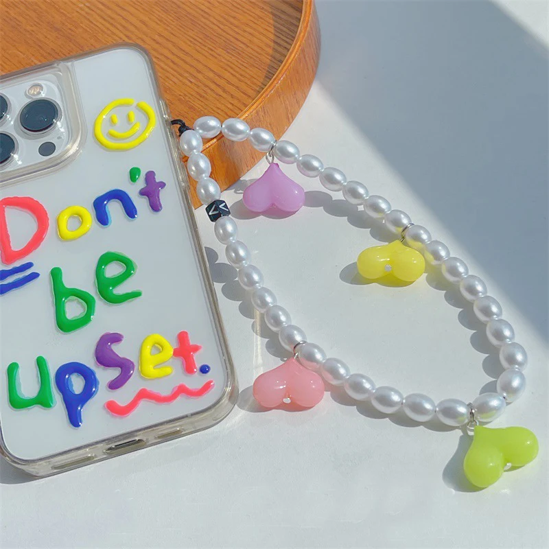 Hot Selling New Fashion Simple Super Cute Heart Phone Chain Pearl Beads Mobile Phone Strap